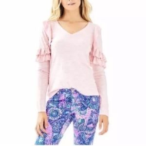 Lilly Pulitzer Fresca Pink Space Dye Ruffle Vneck Sweater Size M